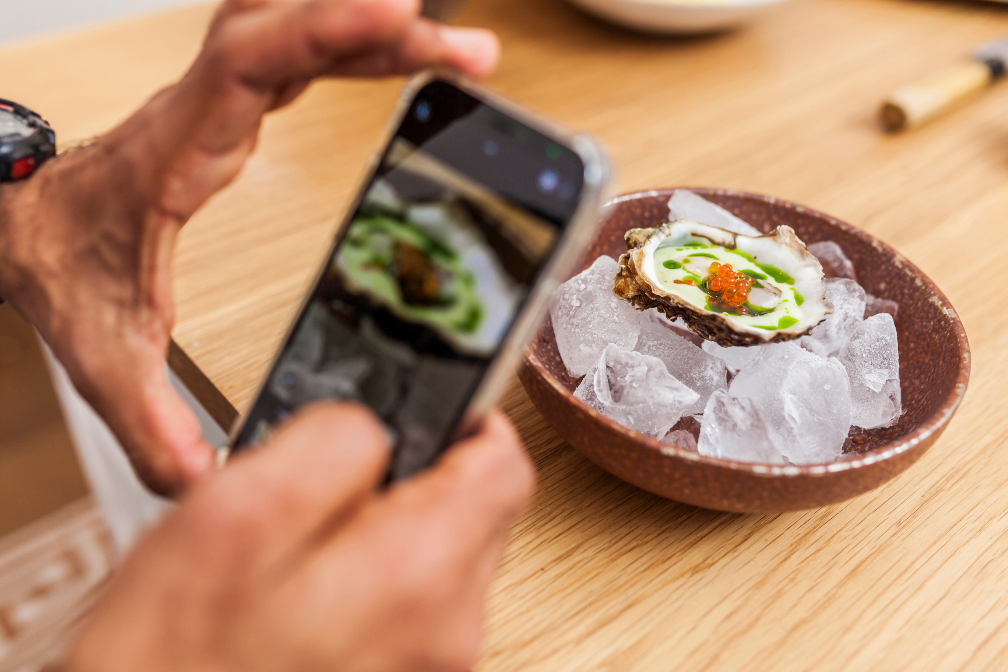 A person taking a picture of a dish with a phone